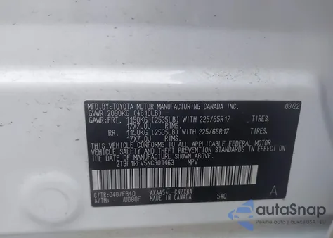 2022 Toyota Rav4 Le z USA, uszkodzony, nr VIN 2T3F1RFV5NC301463